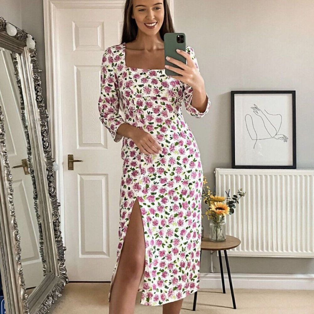 ZARA FLORAL PRINT DRESS SLIT NEW - Picture 2 of 4